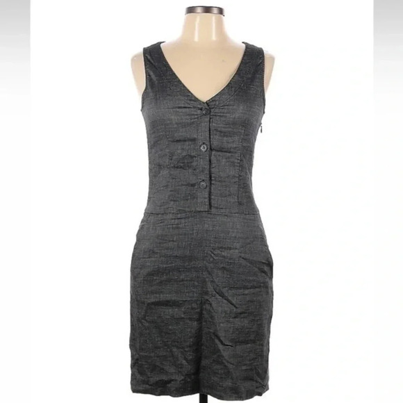 Theory Grey Wool Linen Blend Sleeveless Sheath Dress Women’s Size 10 Button Down - Picture 1 of 2